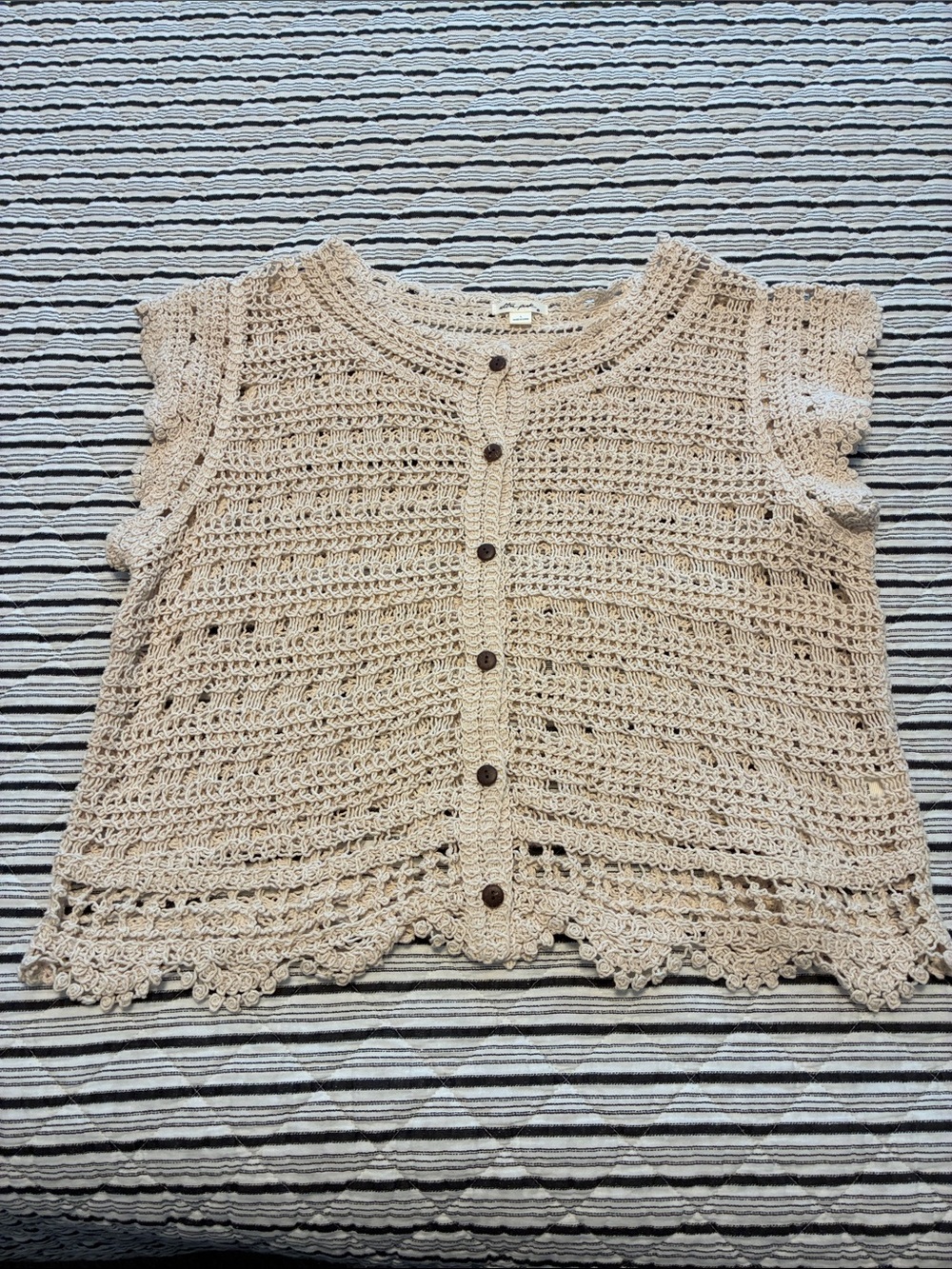 Ultra Pink Crochet Button-Front Top - Cream
